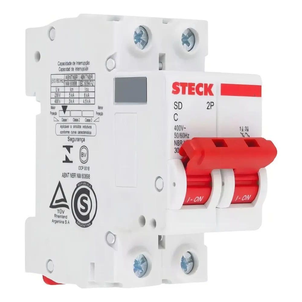 Disjuntor Bipolar Steck 32A Curva C Proteção Total 3Ka