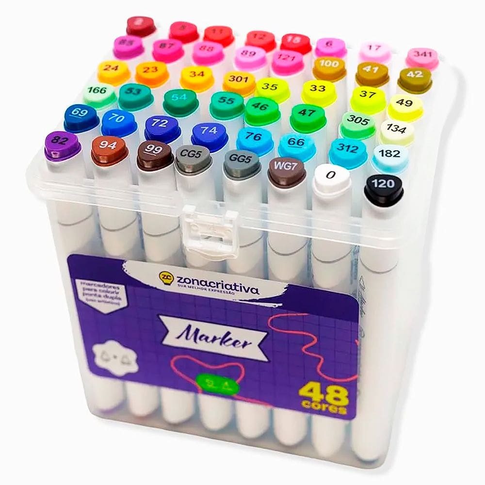 Conjunto Canetinhas Coloridas Ponta Dupla 48 Cores 10073766 - ZonaCriativa