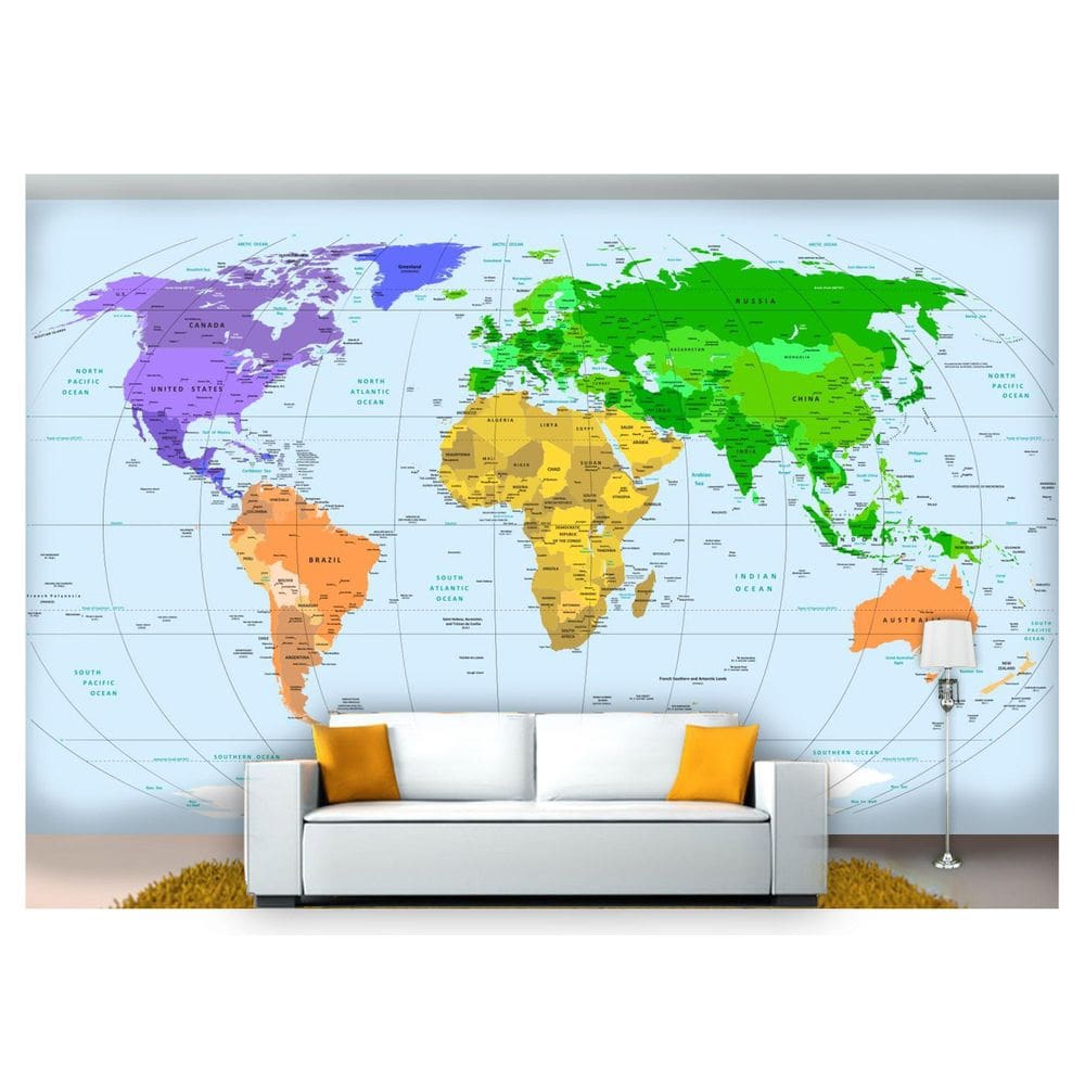 Papel De Parede Mapa Mundi Continentes  Nmu04