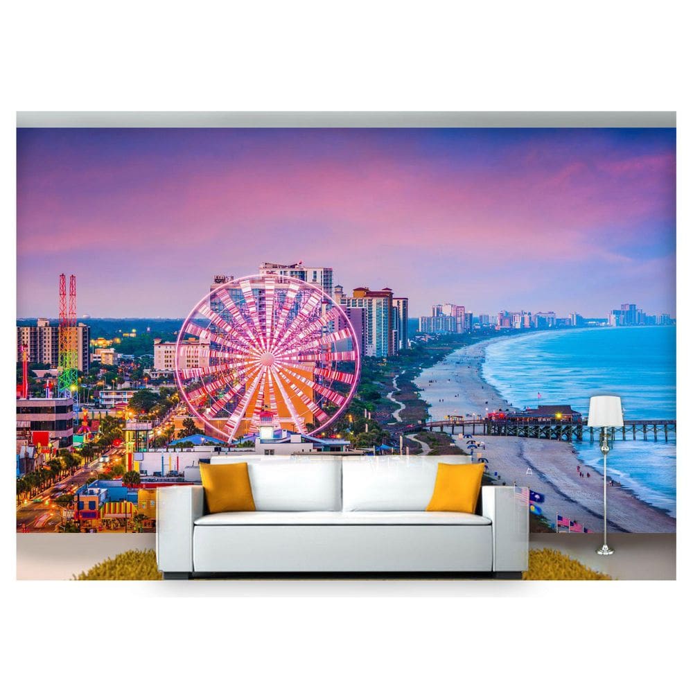 Papel De Parede Cidade Litoral Roda Gigante 6M² Ncd212