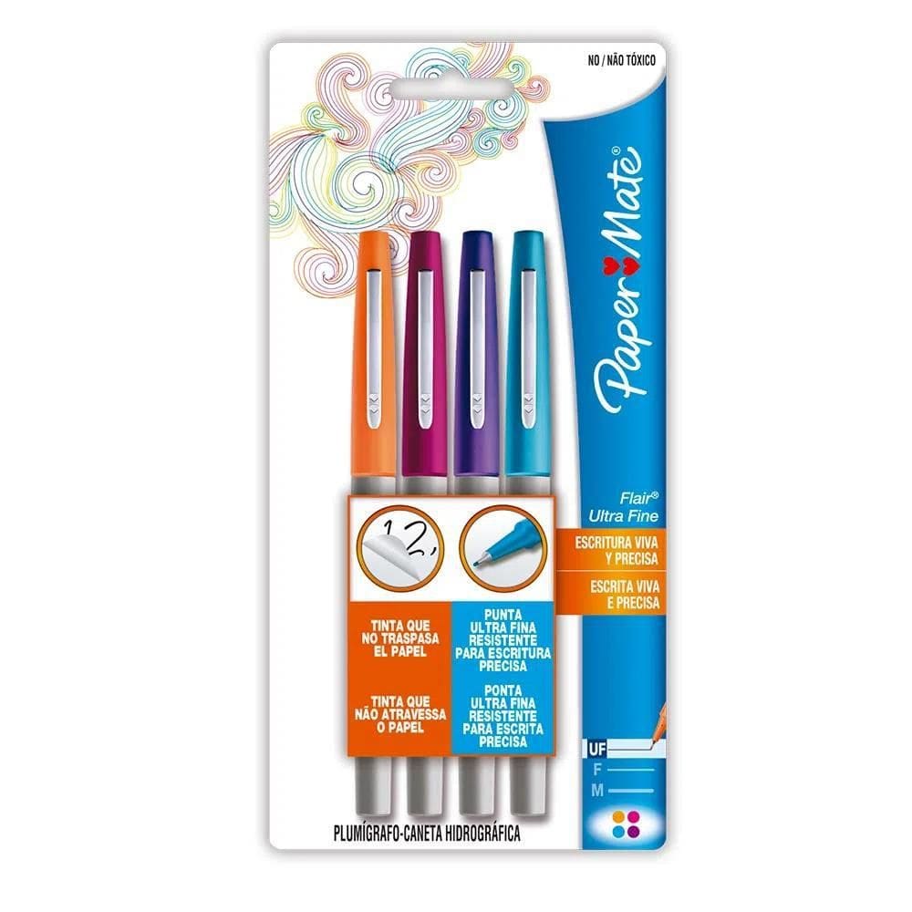 Caneta Hidrográfica Paper Mate Flair Ponta Fina 4 Unidades