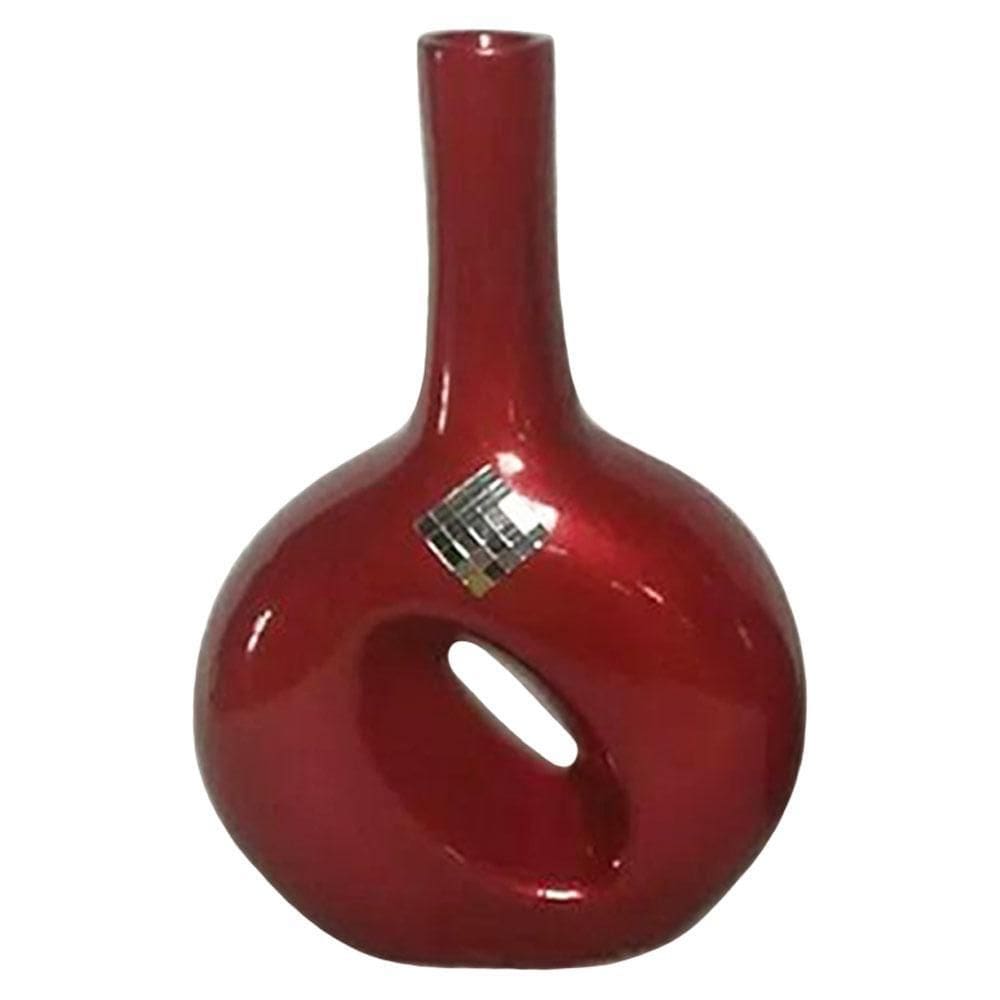 Vaso Estilo Cantil Vazado Cerâmica De Mesa Vermelho