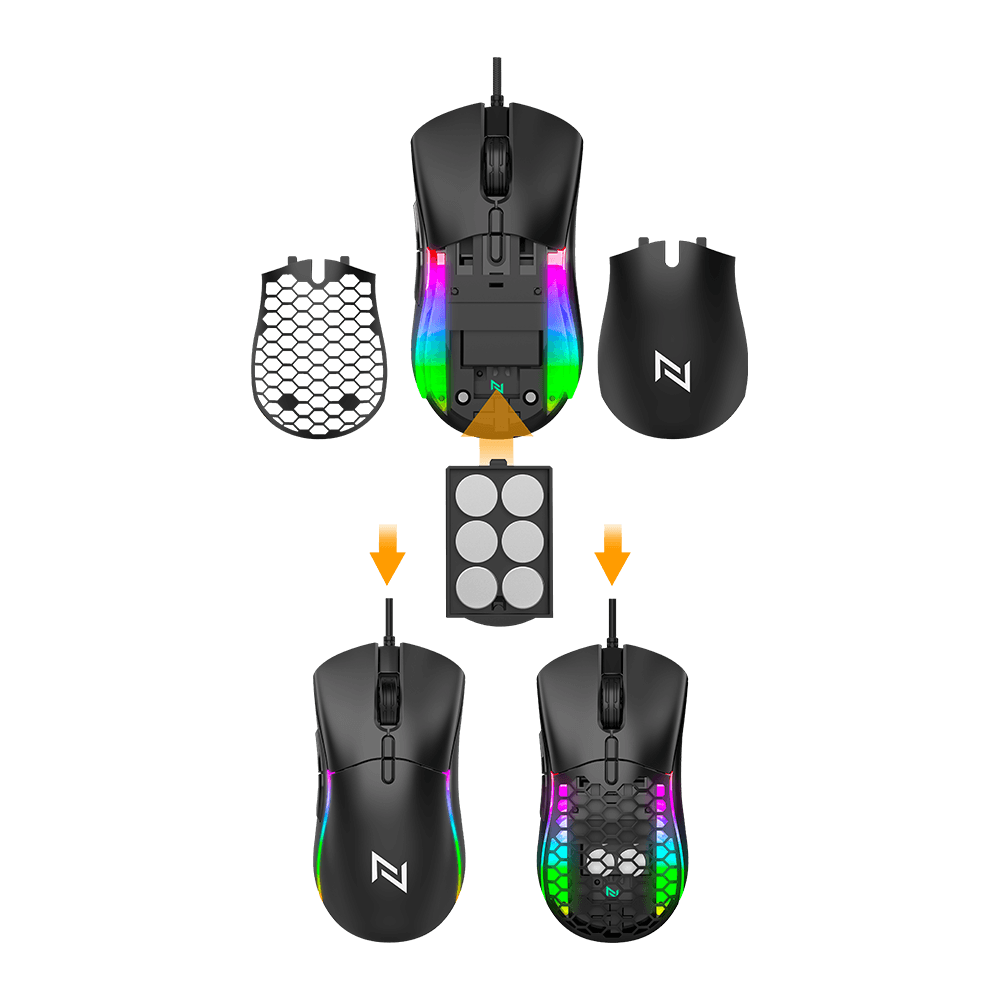Mouse Gamer Neologic Custom, RGB, 12000 DPI, Shape Extra, Ajuste de Peso, Preto - CTM-12DPI