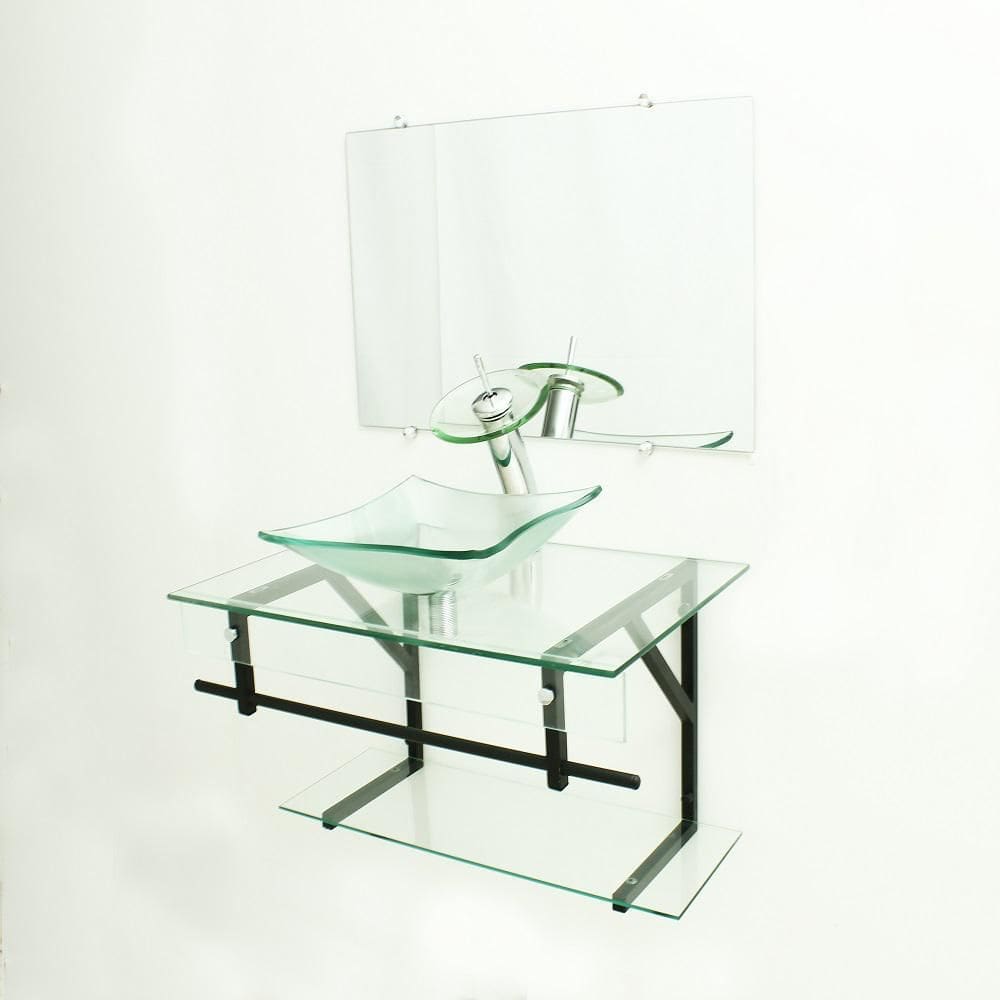 Gabinete De Vidro 70Cm Cuba Quadrada - Incolor