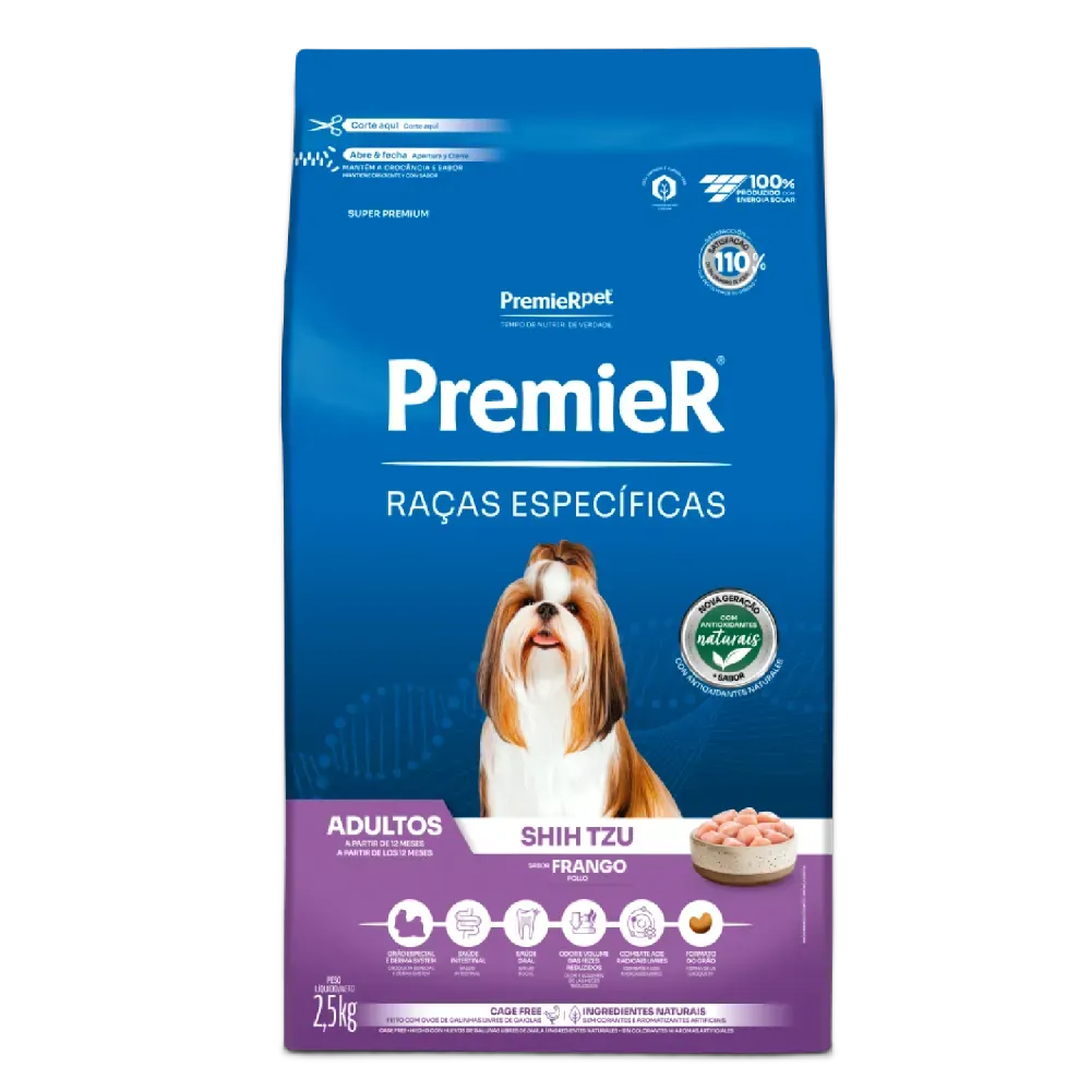 Ração Premier Raças Específicas Shih Tzu Cães Adultos Frango 7,5kg