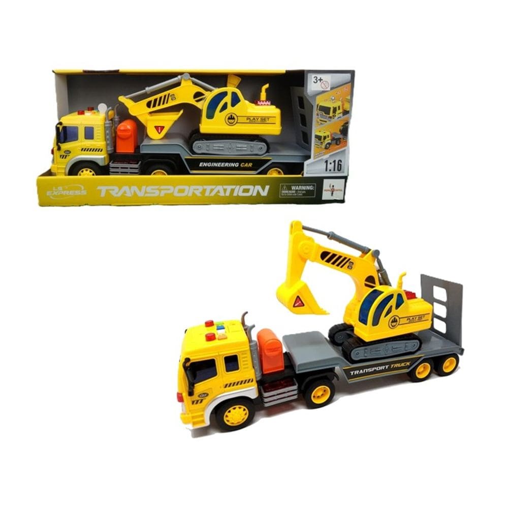 Caminhão Cegonha Fricção com Escavadeira Luz e Som - Brink Center