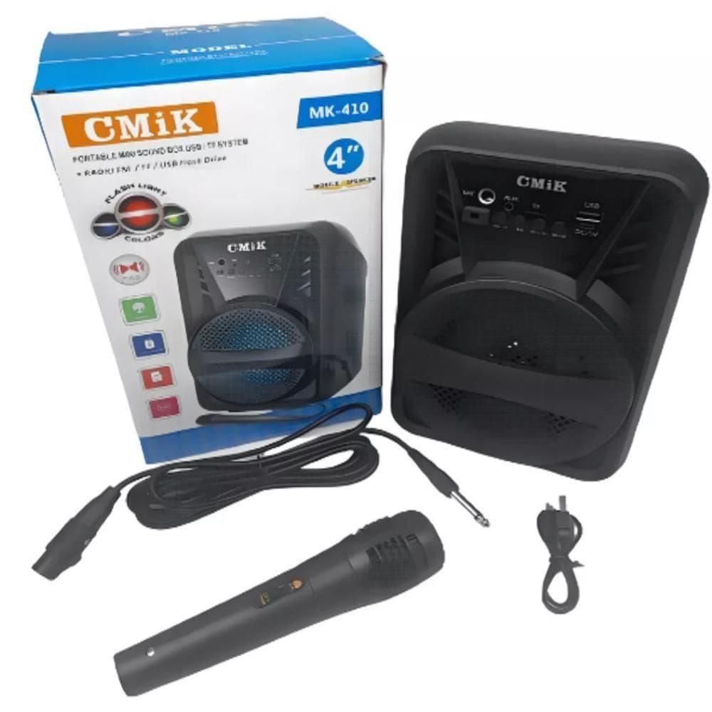 Caixa De Som Bluetooth Portatil Com Radio Karaoke Microfone Megafone Led Usb Sd Amplificador