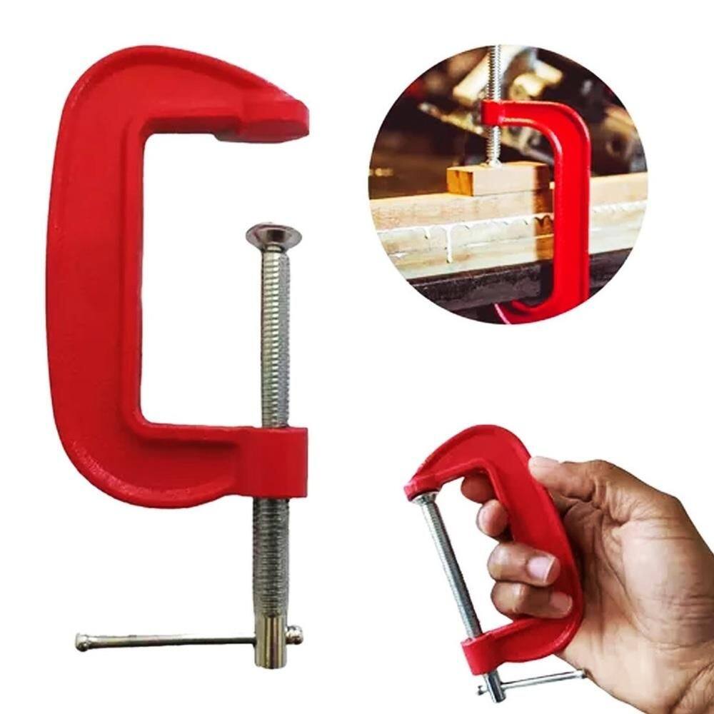 Kit Grampos Marceneiro Tipo C Sargento 3 Peças Jogo Completo Profissional Bancada Mesa Presilha Ferro Fundido Carpintari