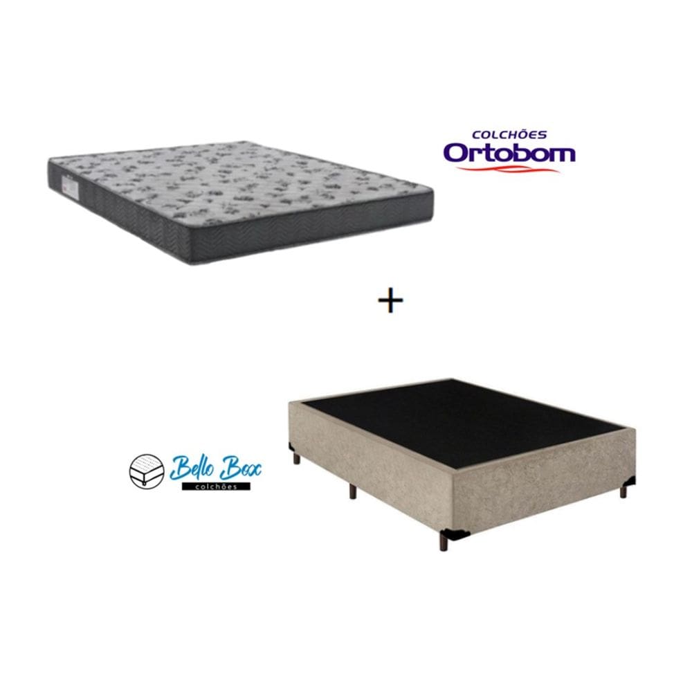 Cama Box Casal 138 Suede Bege com Colchão De Espuma - D33 Ortobom ISO 100 52x138x188
