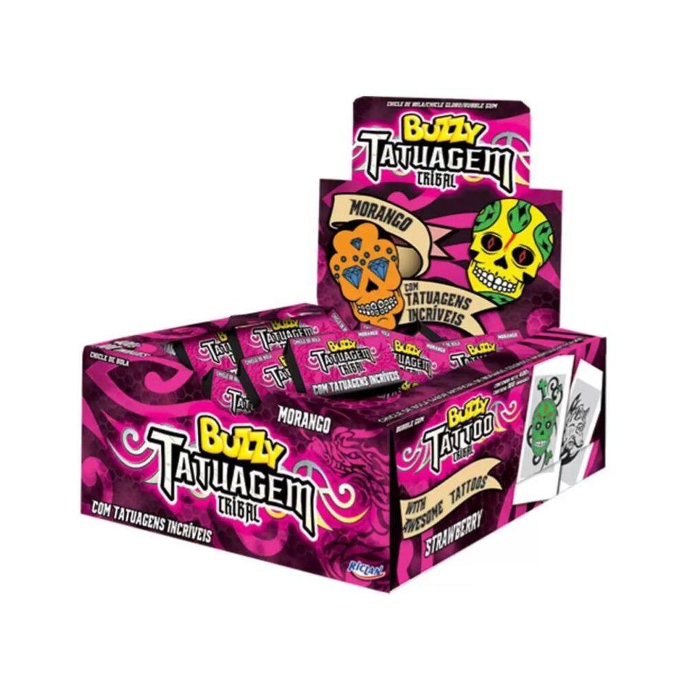Chiclete Tatuagem Tribal Buzzy Morango C/ 90unid