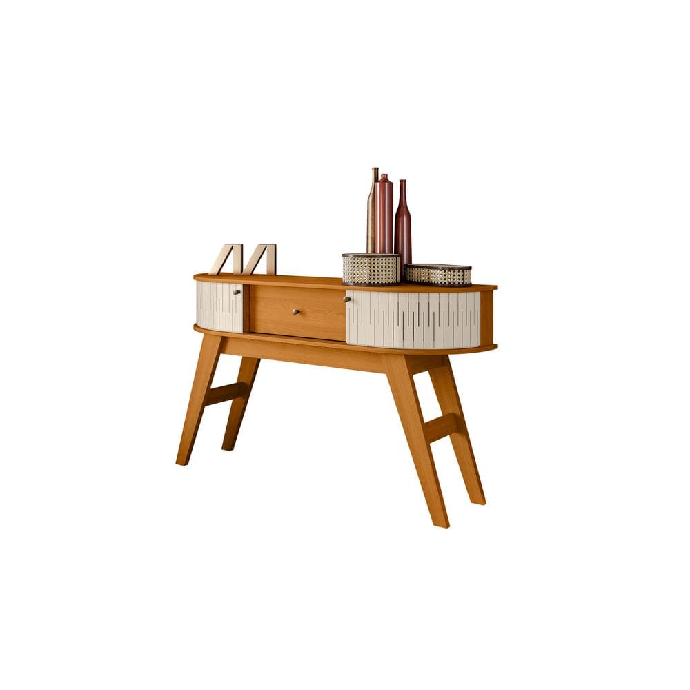 Aparador Estoril Cinamomo e Off White 136cm com Tampo Prateleira Liberty Móveis