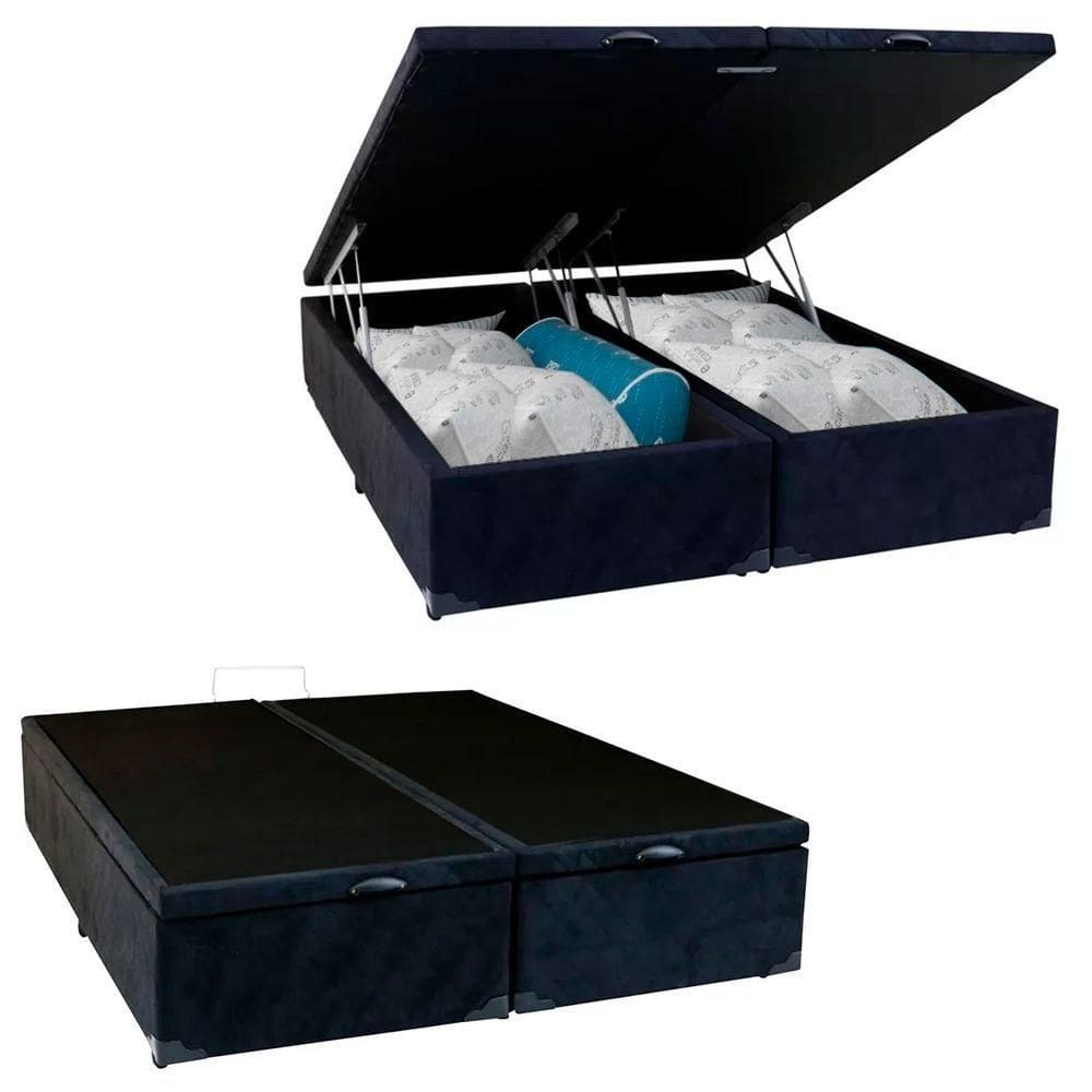 Cama Box Baú King Bipartido Suede Cama Preto 192x203x45cm