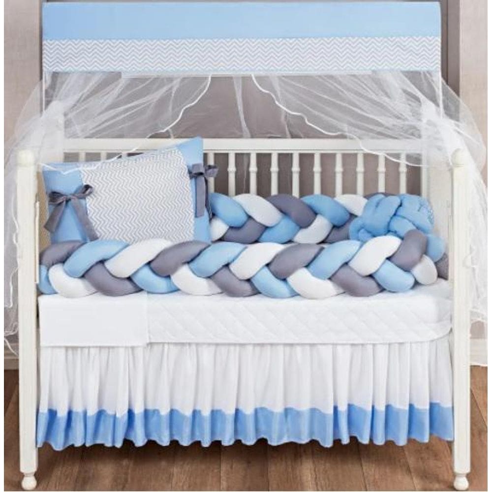 Kit Berço Menino 11 Peças Azul Com Almofada De Nó + Almofada