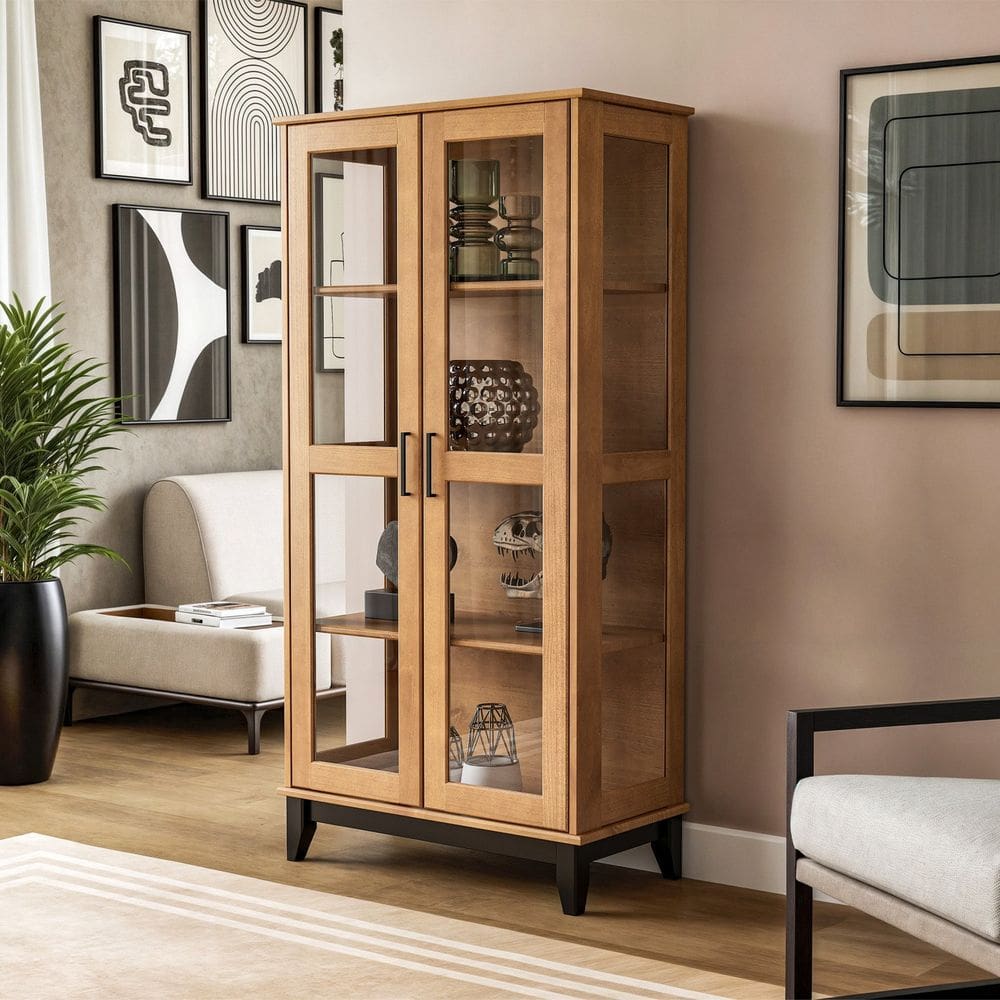 Cristaleira para Sala de Jantar 02 Portas Marrom Carvalho/Preto