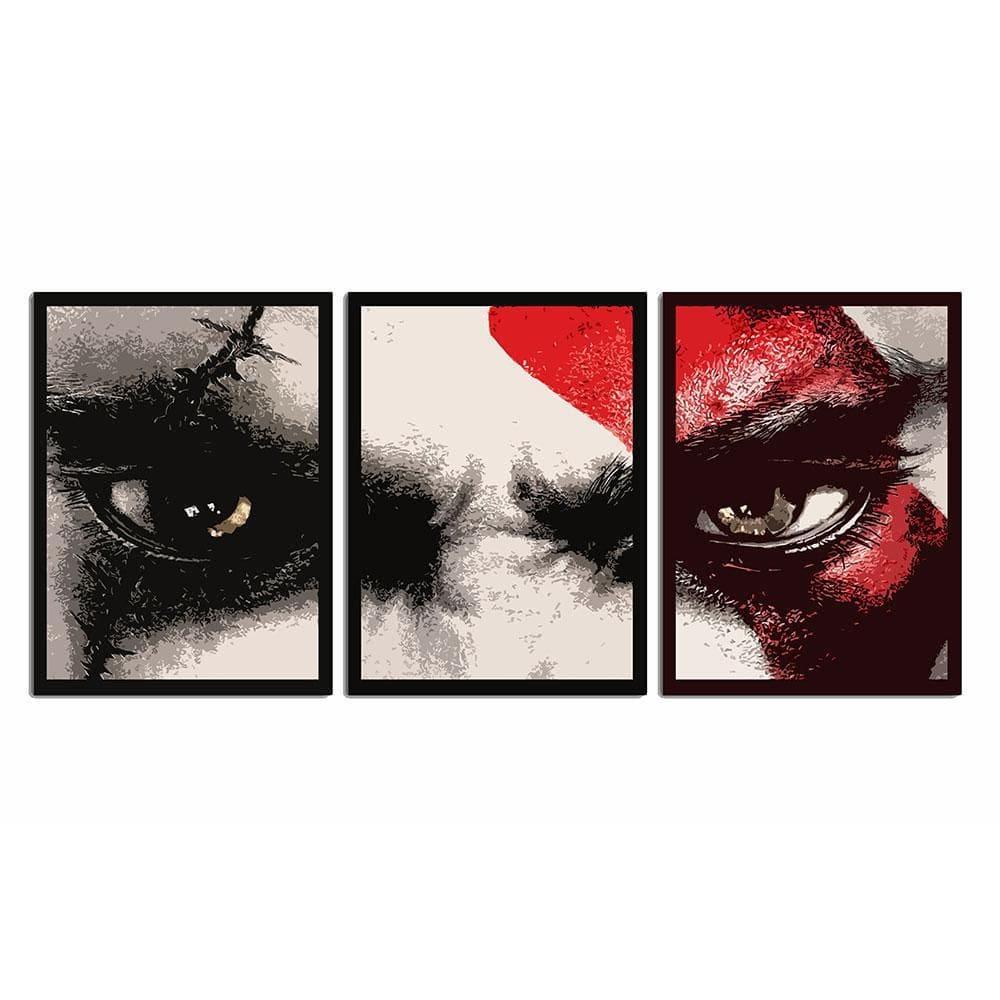 Kit 3 Quadros Decorativos Geek Nerd Games Jogos God Of War