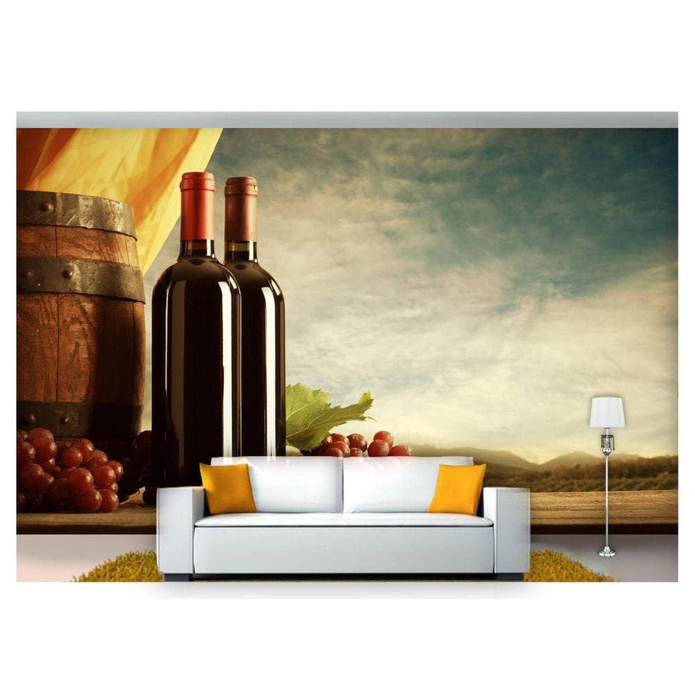 Papel De Parede Barril Vinho Cacho De Uva 3D Al119