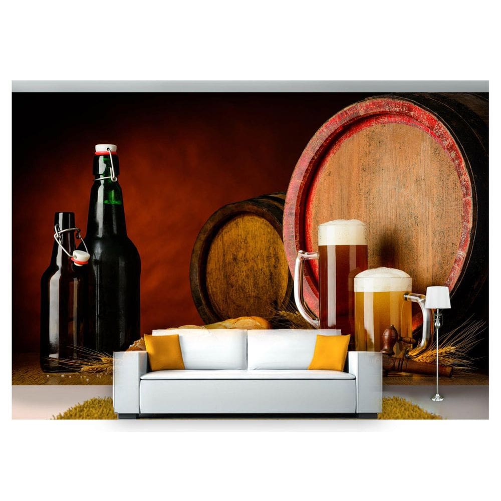 Papel De Parede Cerveja Bebida Barril Caneca  Al106