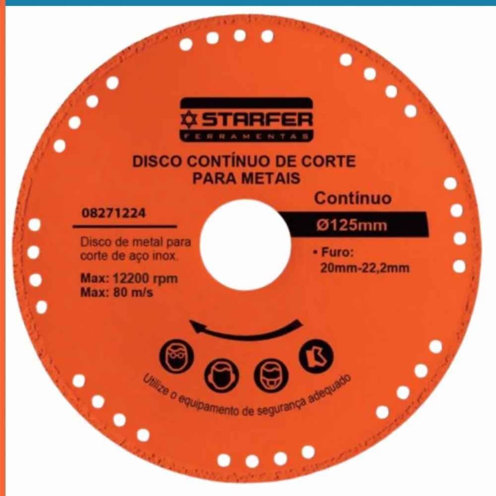 Disco De Corte Diamantado 125mm Para Metal Inox E Ferro Borda Continua Alta Durabilidade Para Esmerilhadeira Furo 22mm