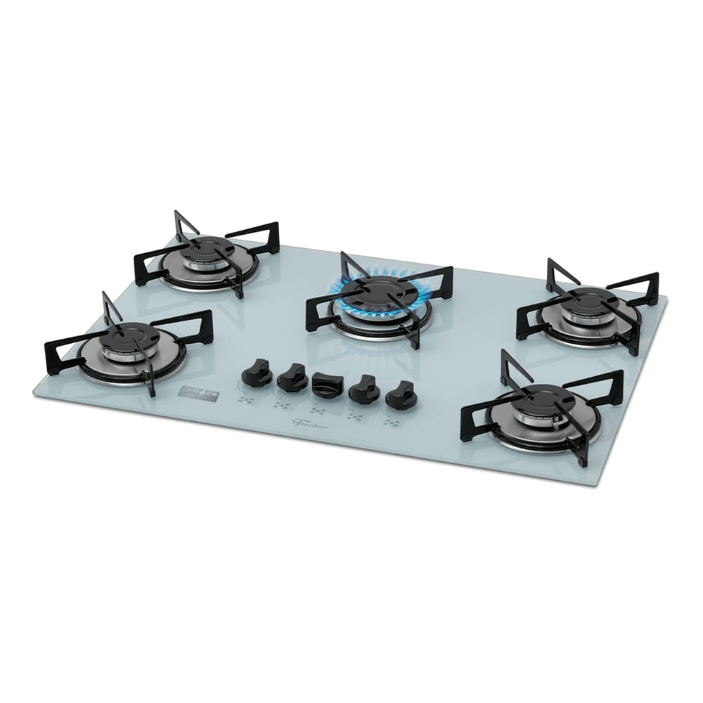 Fogão Cooktop Fischer 5Q Gás Mesa Vidro Branco Bivolt