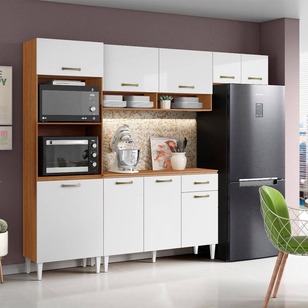 Cozinha Compacta Atenas com Balcão 120cm com Tampo Cinamomo Branco Aramóveis