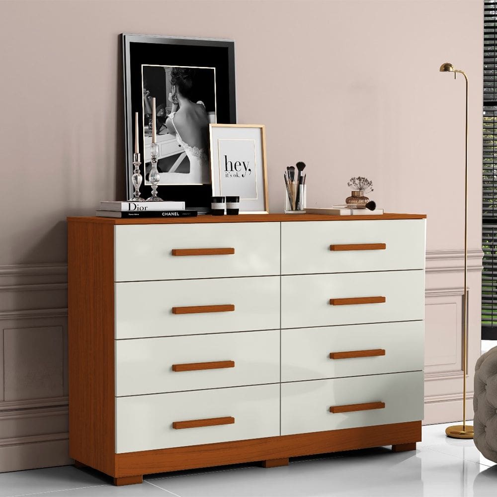 Cômoda Sapateira 2014148 com 8 Gavetas Cinamomo Off White Aramóveis