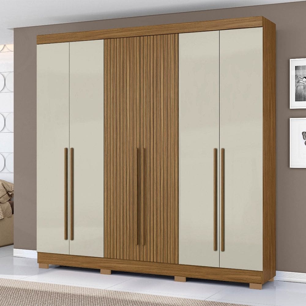 Guarda Roupa Roupeiro 230 6 Portas 2 Gavetas Atacama Ripado Areia Aramóveis