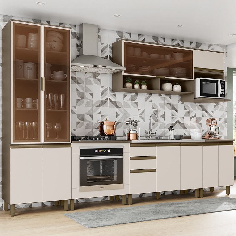 Cozinha Completa de 07 Pecas com Aereo Micro-ondas e Cristaleira Evelin Henn