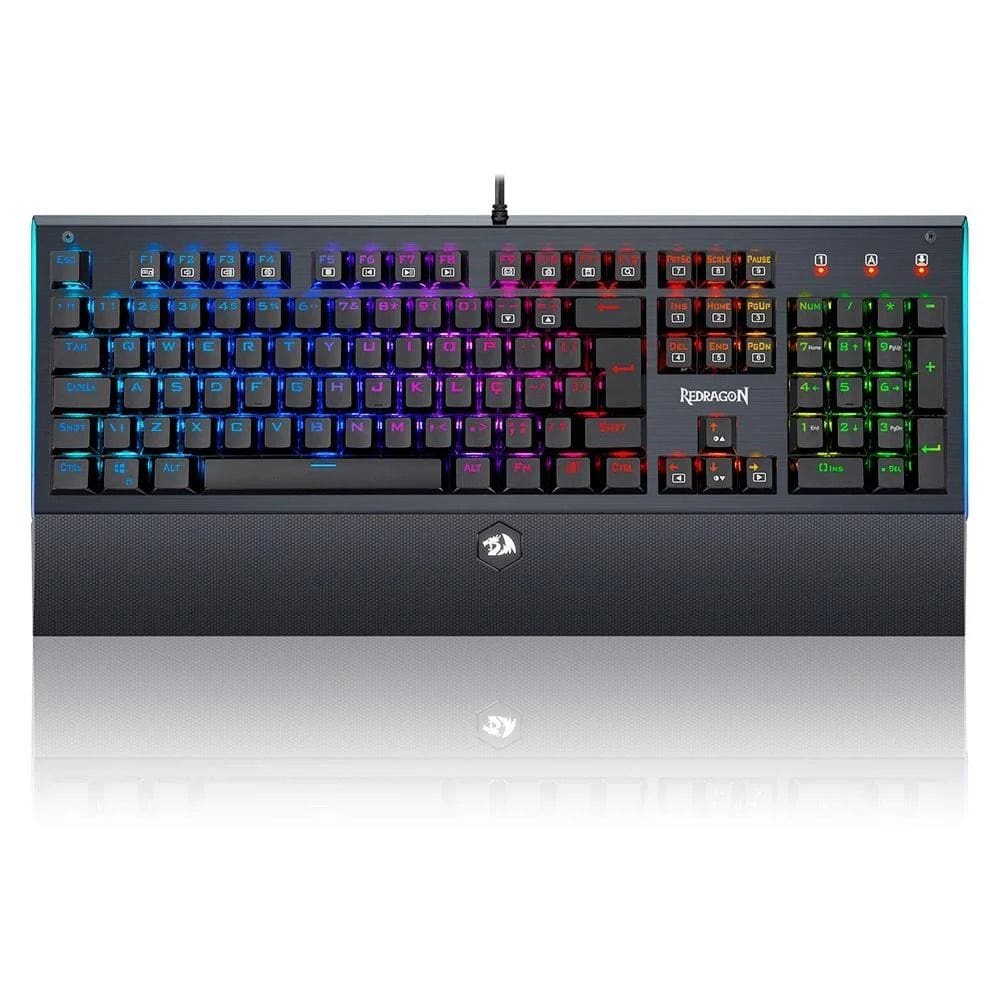 Teclado Mecânico Gamer Redragon Aryaman V2, RGB, Switch Blue, N-Key, ABNT2, Preto