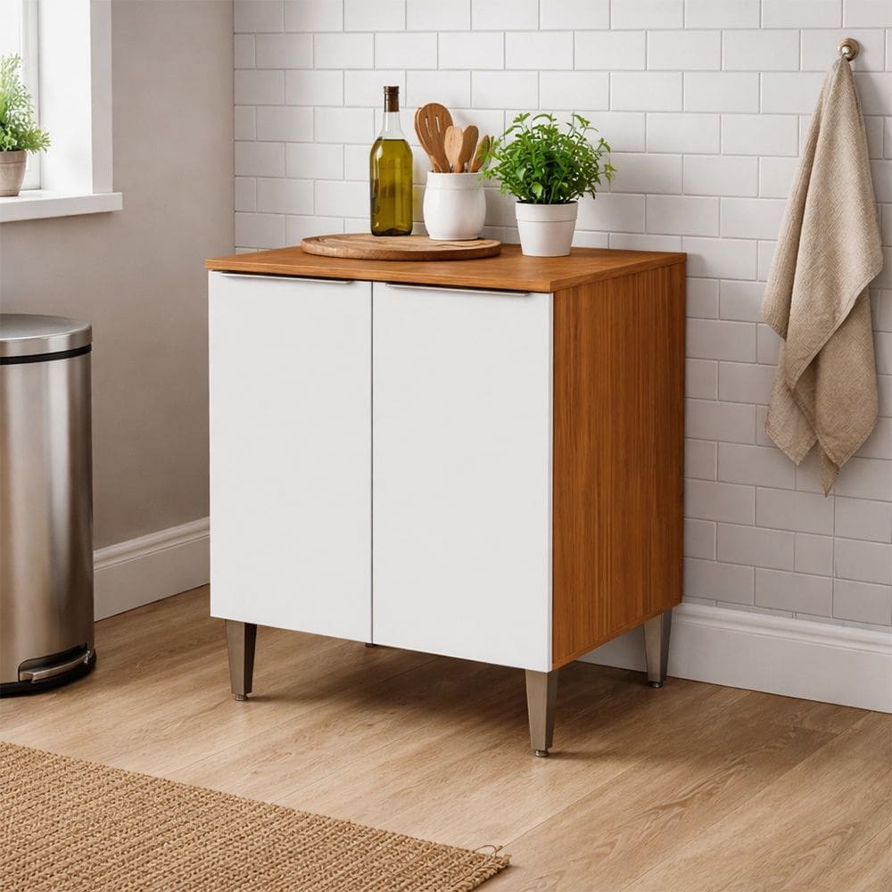 Balcão de Cozinha com 2 Portas Luana Cinamomo Branco Aramóveis