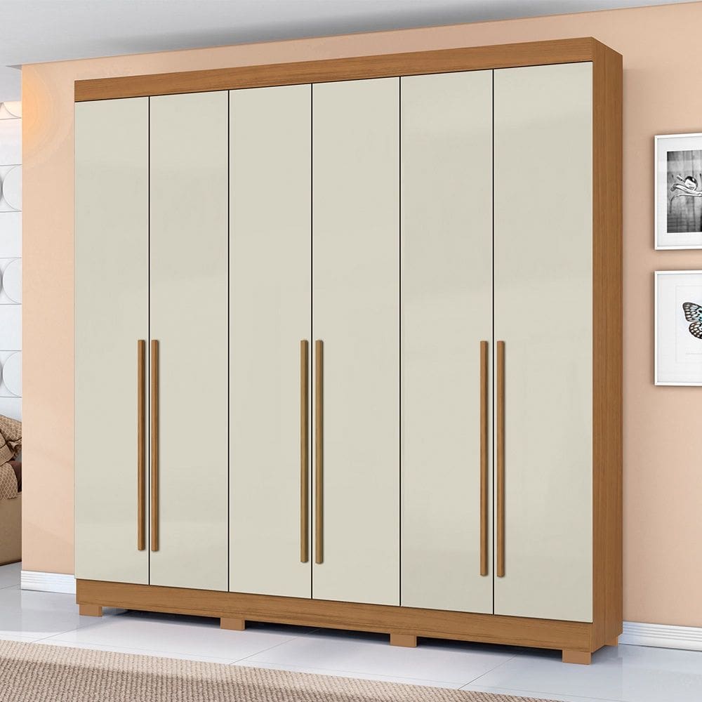 Guarda Roupa Roupeiro 230 6 Portas 2 Gavetas Cinamomo Areia Aramóveis