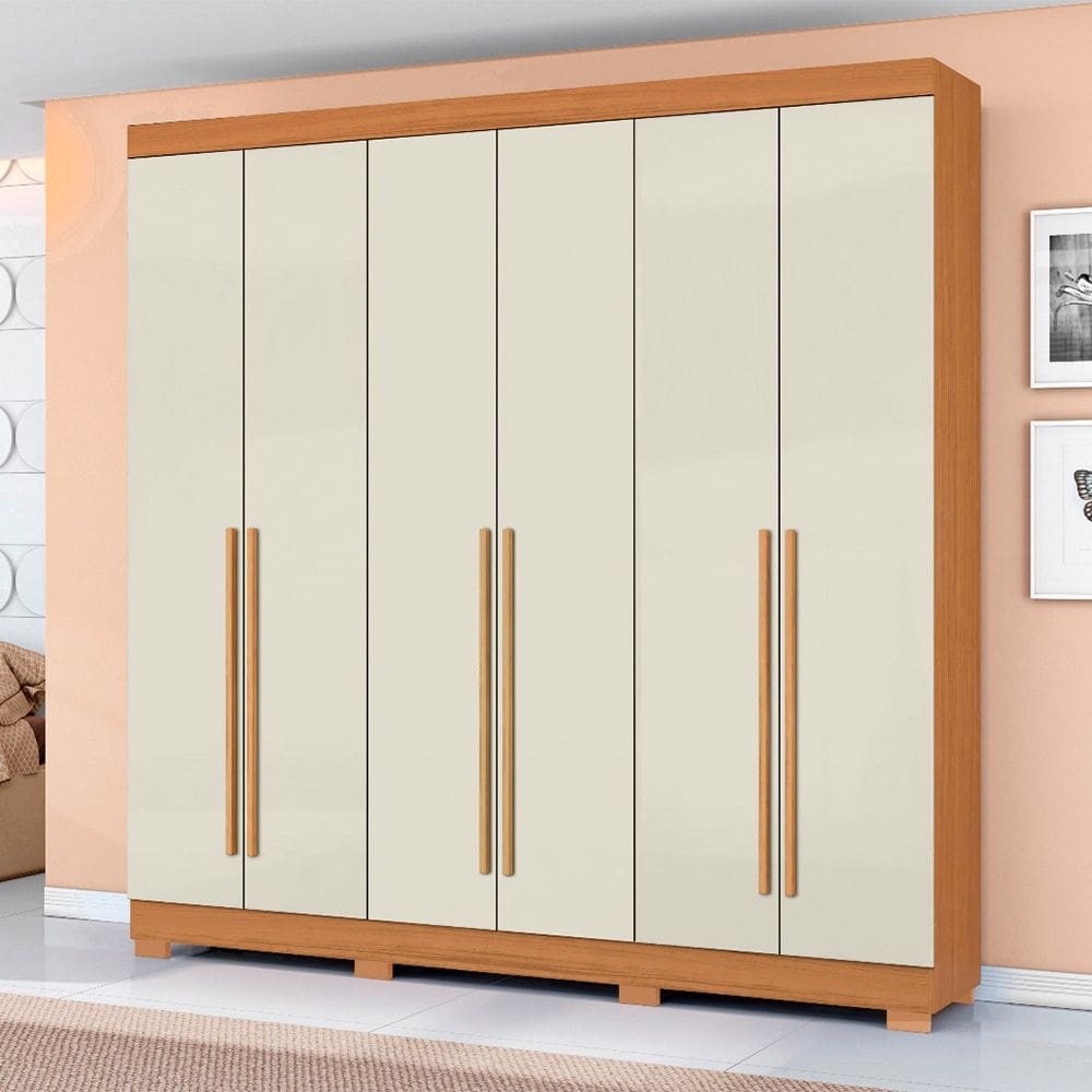 Guarda Roupa Roupeiro 230 6 Portas 2 Gavetas Cinamomo Off White Aramóveis