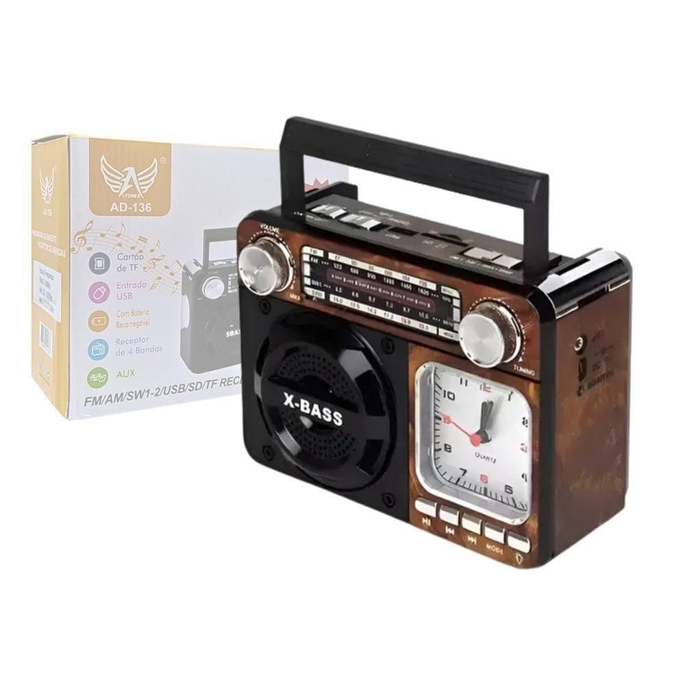 Radio Retrô Portátil Bluetooth Com Relógio Analógico
