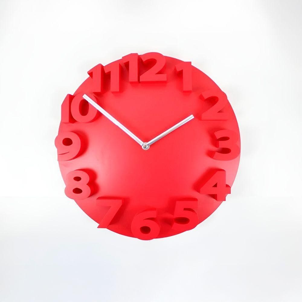Relógio De Parede 3d 30cm Vermelho – Design Moderno E Minimalista Com Números Grandes Sala Quarto