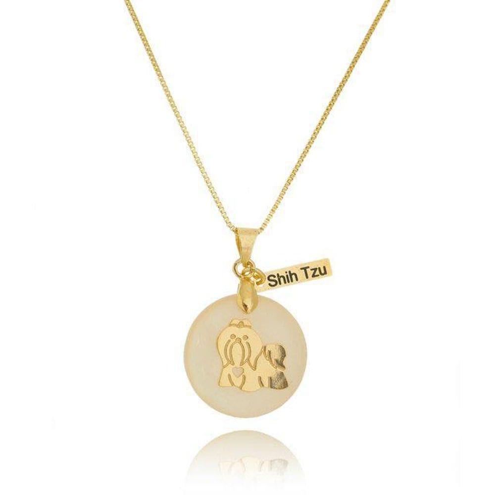 Gargantilha Pingente Raça Shih Tzu Banhado A Ouro