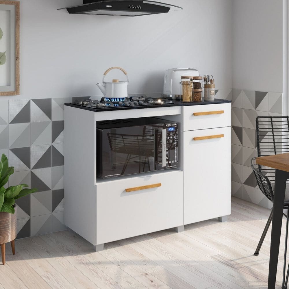 Balcão de Cozinha para Cooktop de 5 Bocas Gold Branco Brilho