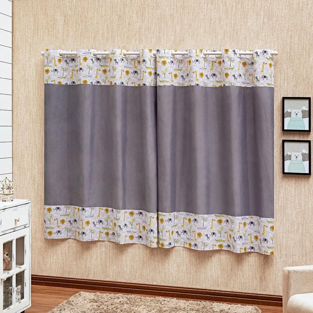 Cortina Infantil Criança Estampada Unisex Cinza Bichinhos