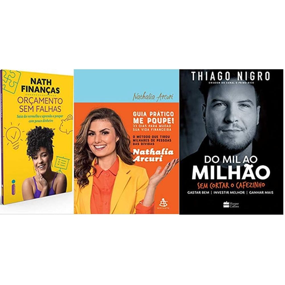 Kit 3 Livros Orçamento Sem Falhas + Guia Prático Me Poupe + Do Mil Ao Milhão