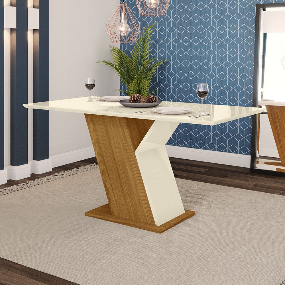 Mesa de Jantar com Tampo em MDF 160cm com Vidro Kesha Casa 812