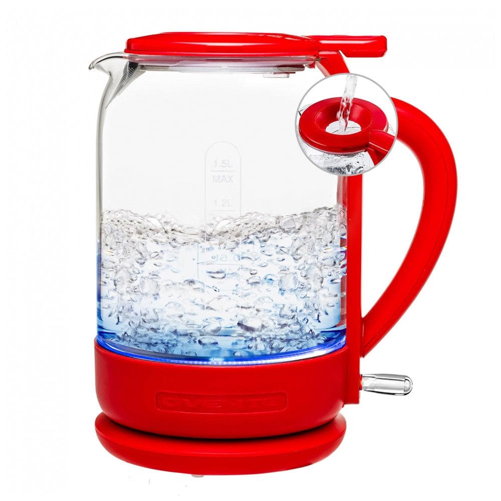 Chaleira Elétrica de Vidro 1.5L com Desligamento Automático, 1500W, 110v, OVENTE KG516R, Vermelho