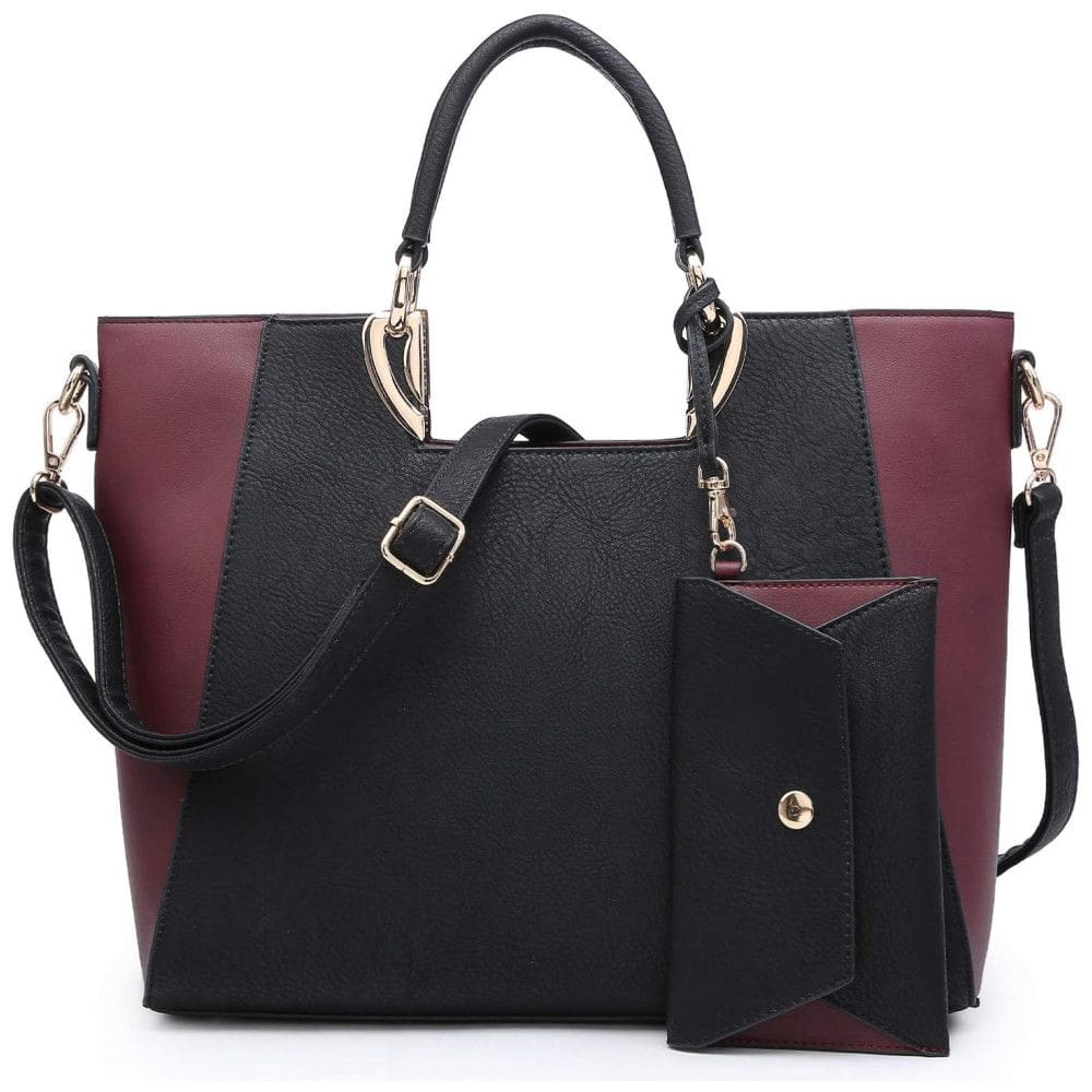 Bolsa de Ombro Feminina em Dois Tons com Carteira Combinando, DASEIN XL 11 6949 1 BK, WN, Vermelho