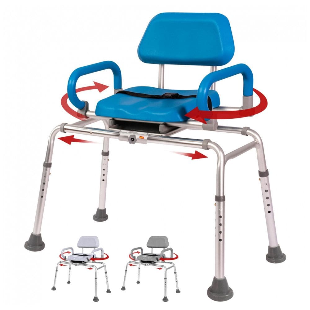 Cadeira de Banho Móvel para Idoso com Assento Giratório, suporta até 180 kg, PLATINUM HEALTH, Azul