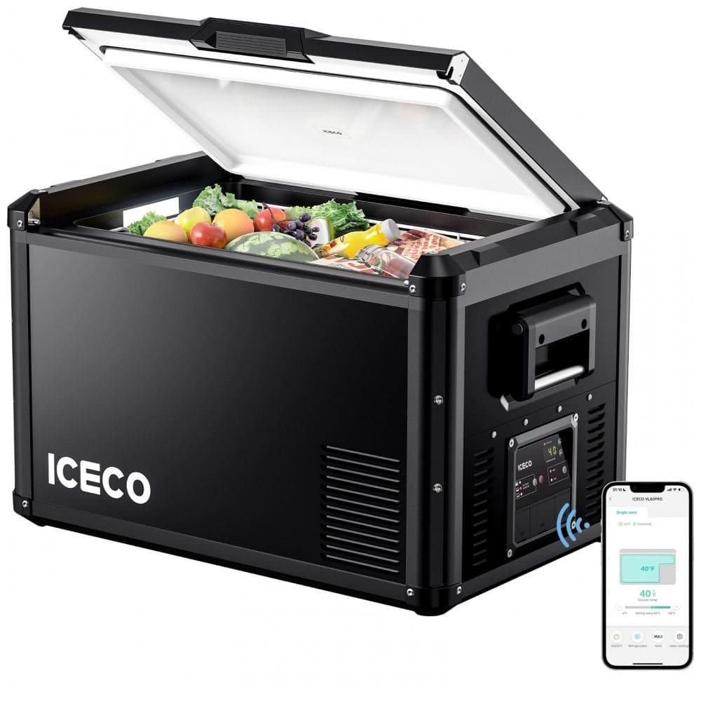 VL60 ProS Geladeira, Cooler Elétrico 60L Portátil Automotivo com Controle de Temperatura, 12, 24V, AC, Bivolt, ICECO, Preto