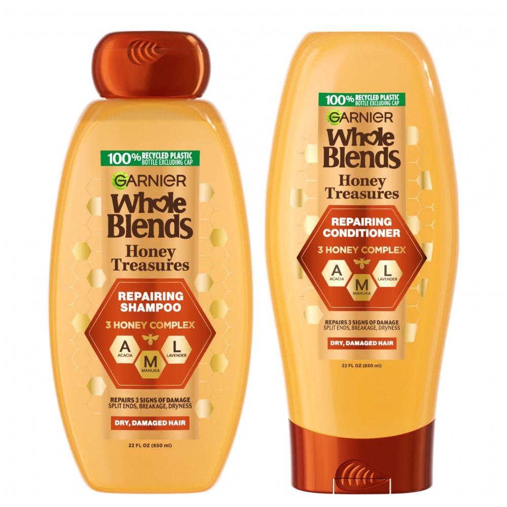 Whole Blends Shampoo e Condicionador 660 ml para Reparação Total sem Parabenos, GARNIER 603084562091, Amarelo