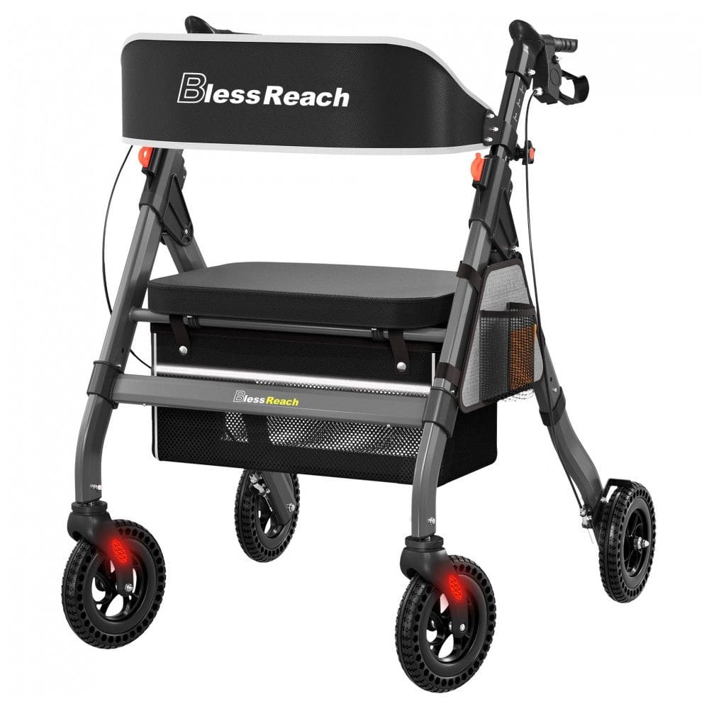 Andador Adulto Idoso BlessReach com Assento, Suporta até 200 Quilos, Cinza