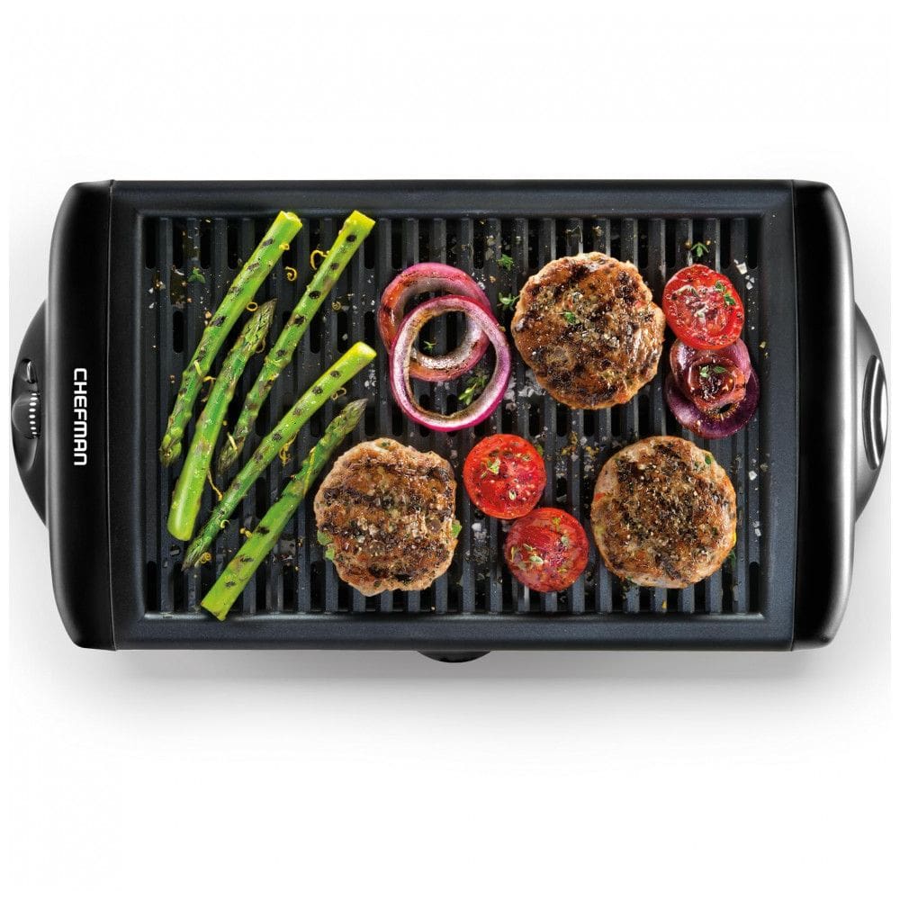 Chefman Churrasqueira Grill Elétrica até 6 Porções com Chapa Antiaderente e Controle de Temperatura, 110V 1120W, Chefman, Preta