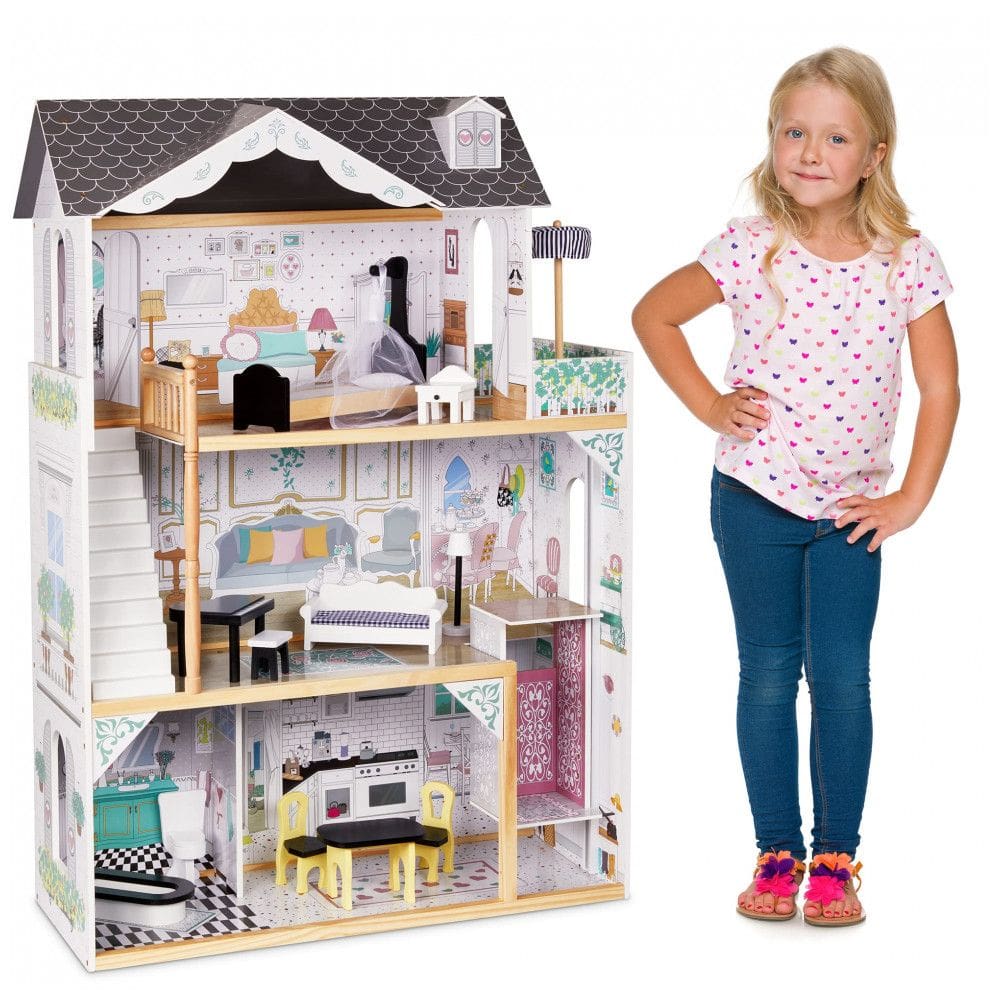 Casa de Bonecas de Madeira com 12 Acessórios 3 Andares para Crianças a partir de 3 anos, Lil Jumbl, Branca
