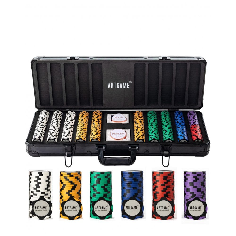 Maleta de Poker em Alumínio com 500 Fichas sem Numeração para Texas Holdem 14g, Artgame, Preta