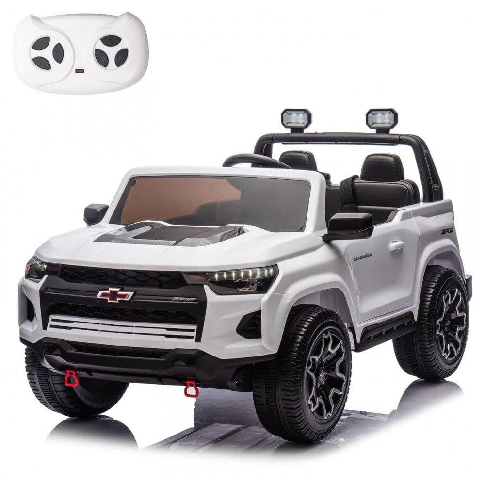 Carro Elétrico Infantil Chevrolet a Bateria 24V com 2 Lugares, Música, Luz LED e Controle Remoto, POSTACK, Branco