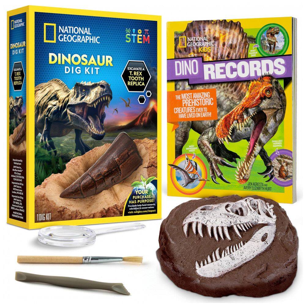 Kit Livro de Dinossauro e de Fóssil de Dente de Dinossauro para Escavar, National Geographic