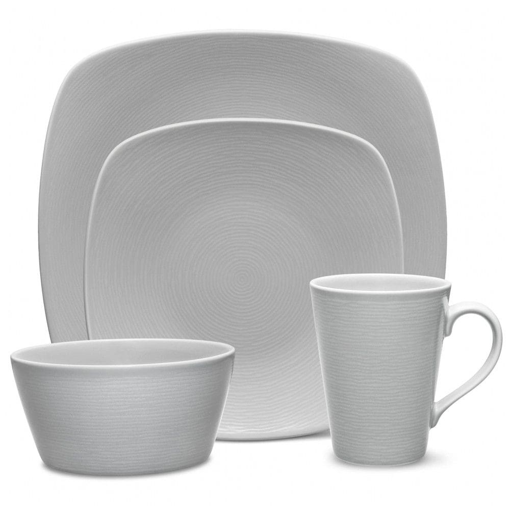 Aparelho de Jantar para Todas as Ocasiões com 4 Peças, Formato Quadrado e Material de Porcelana, Noritake 4390-04P, Cinza